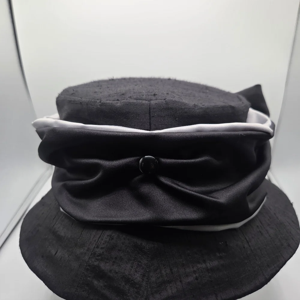 Maggie Mae Adjustable Elegant Black Silk Bow Applique Hat